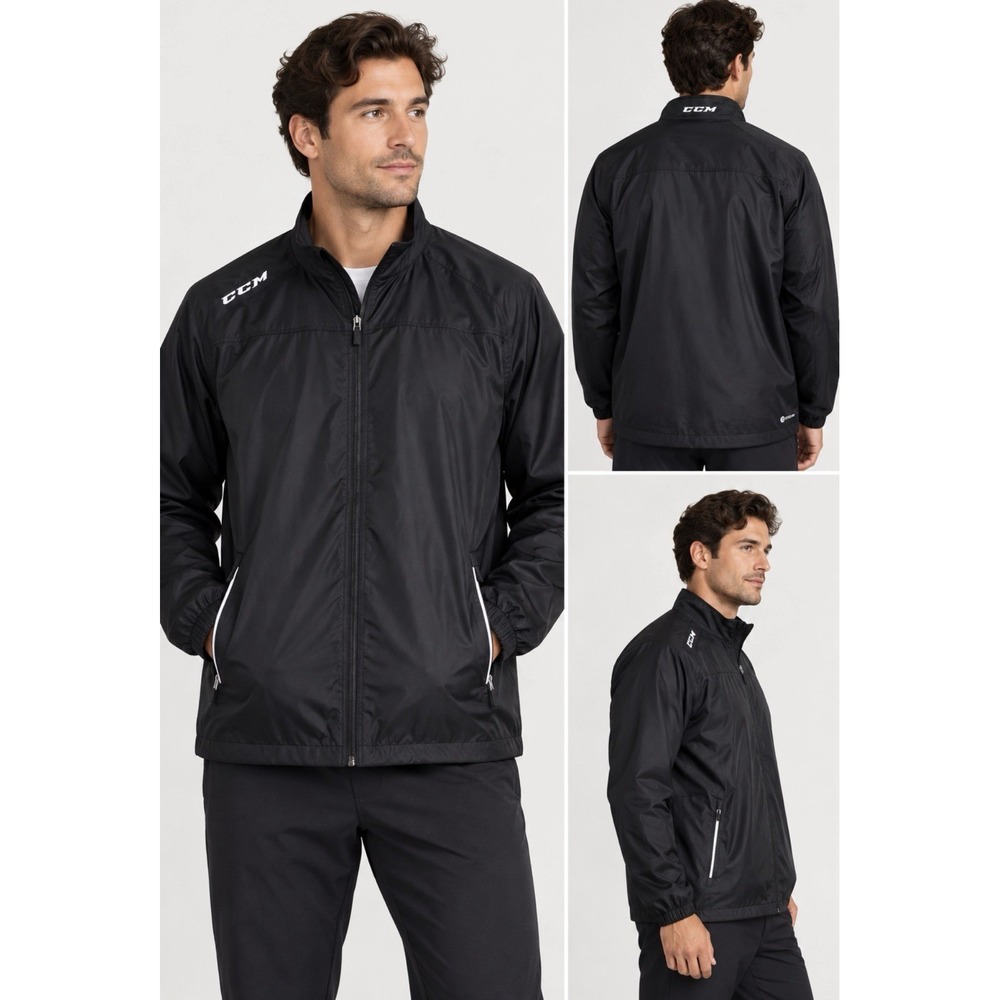 NEW! CCM Team Hockey Tactical Cool Rink Warm-Up Windbreaker Jacket Black SZ XL